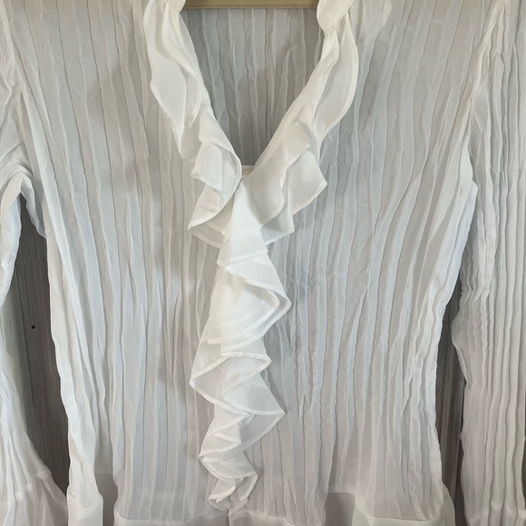 STYLE & CO white collarless vneck ruffle flare sleeve | 12P COQUETTE ROMANTIC - Picture 3 of 12